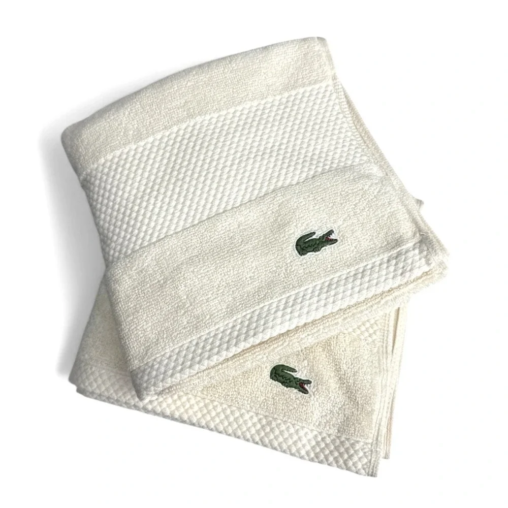 Lacoste Home Supima Cotton Hand Towels,‎ Heritage Chalk, Luxury Set of 2